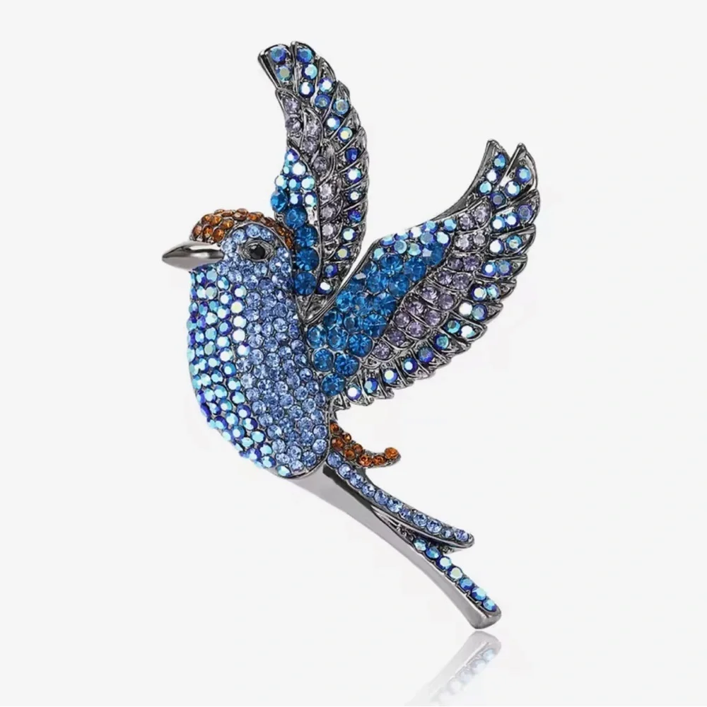 Exquisite Blue Crystal Bird Brooch